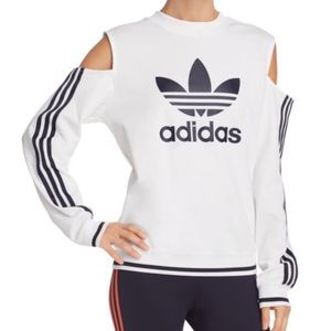 adidas cold shoulder three stripe top